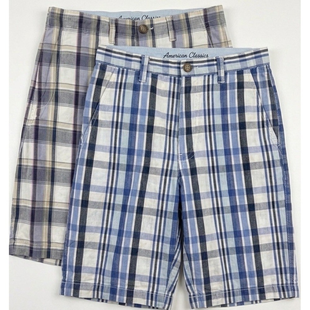 Bundle American Classics Russell Simmons Shorts 38 Green Plaid Cotton Flat-Front